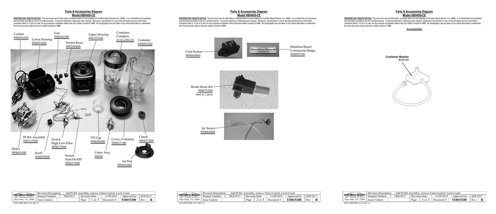 Diagram Diagram and Parts List for HBH450-CE  Hamilton Beach Blender